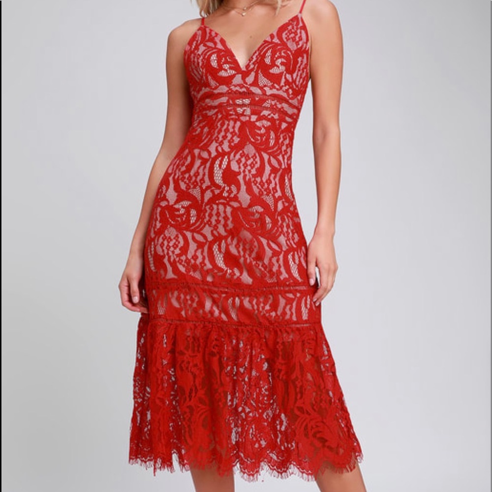 NWT Red Lace midi dress